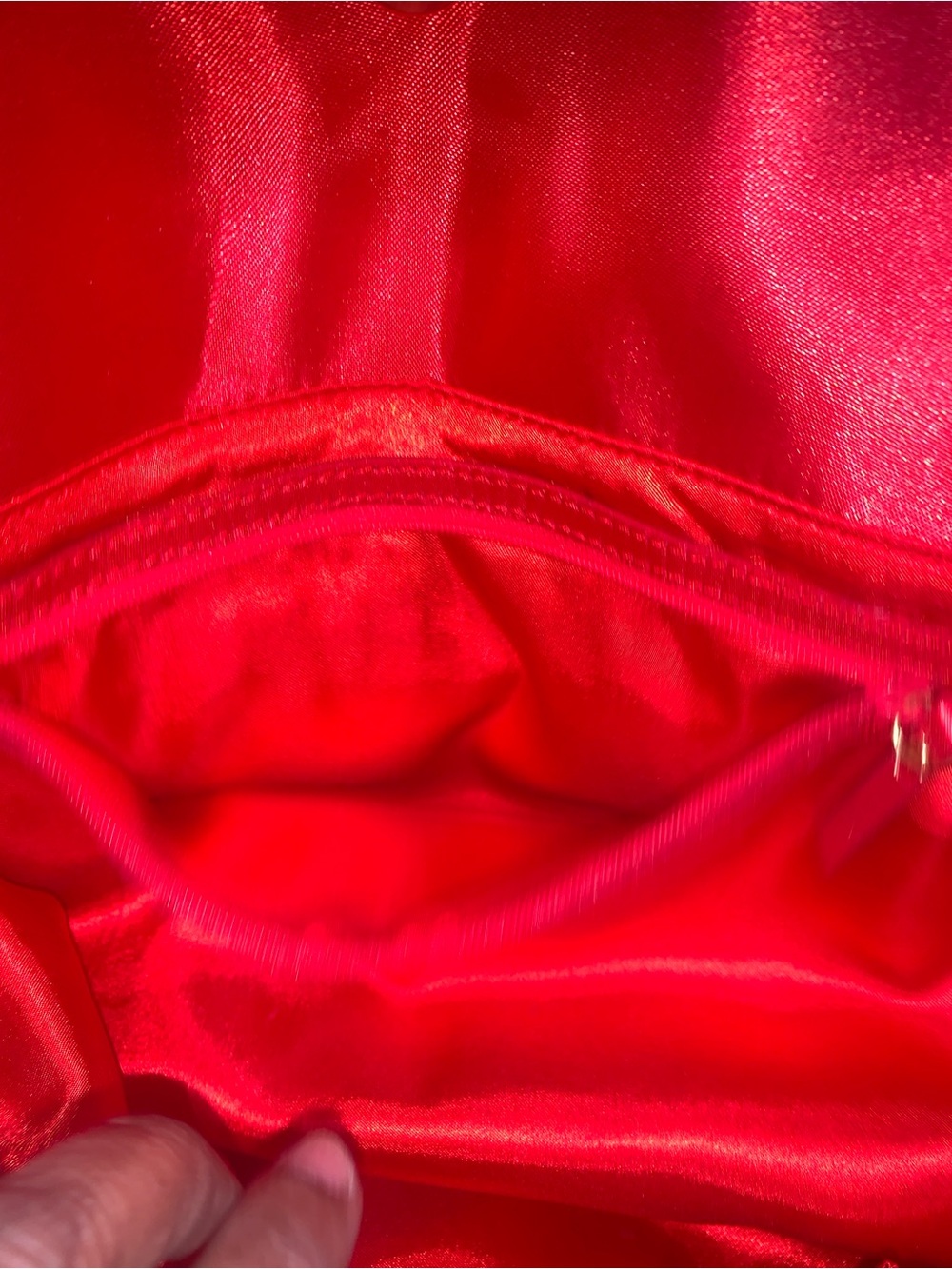 bebe Red Satin Shoulder Tote with Gold Chain Accents - Picture 8 of 10